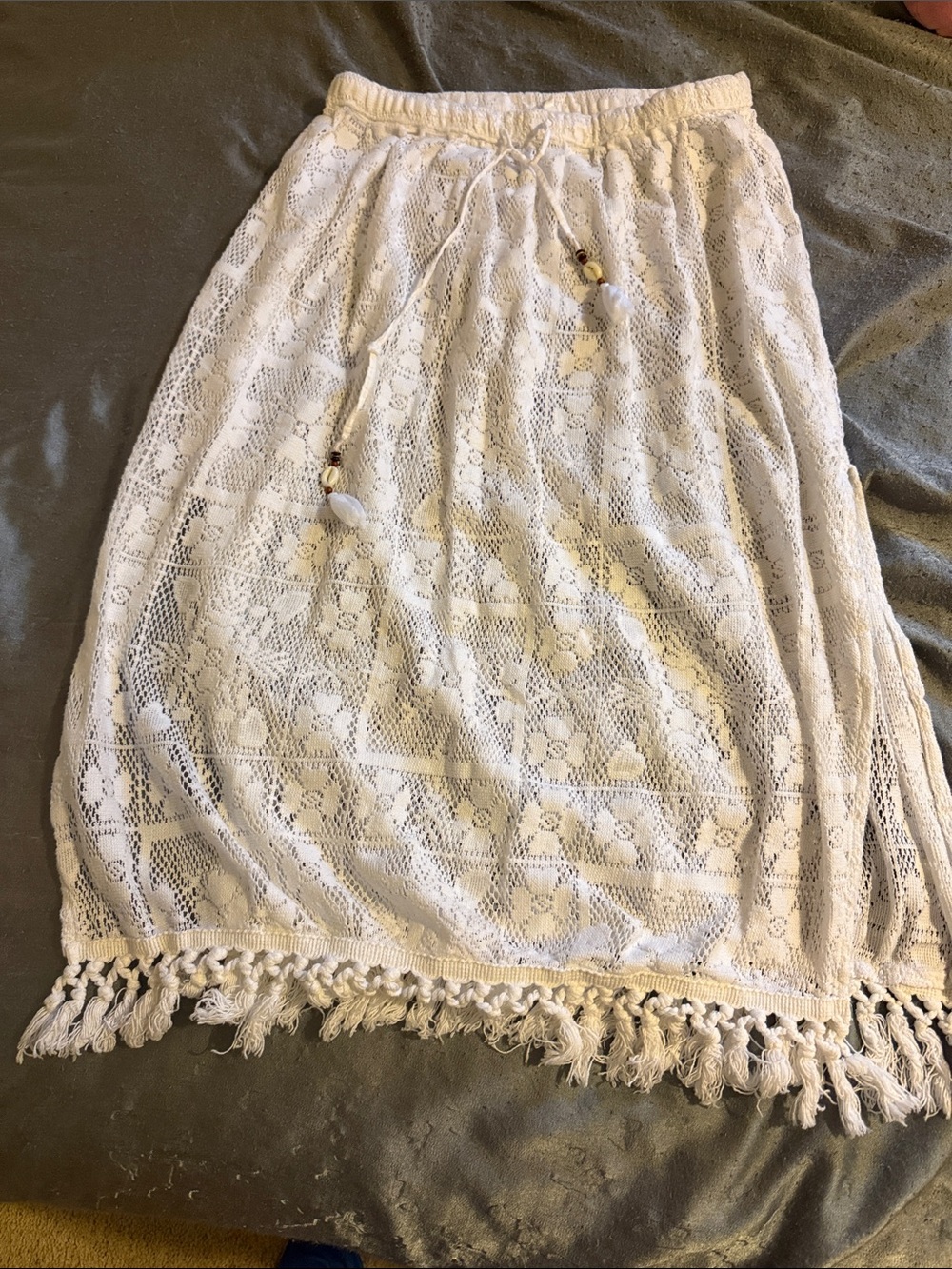 aerie White Crochet Fringe Maxi Skirt